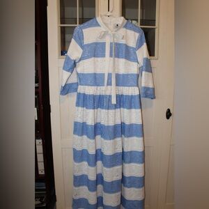 Dainty Jewells Blue and White Striped Lace Maxi Dress with Neck Tie
